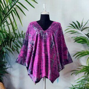 Fuscia Pink Hand Tie Dyed Dolman Sleeve Top Blouse Shirt (#9)